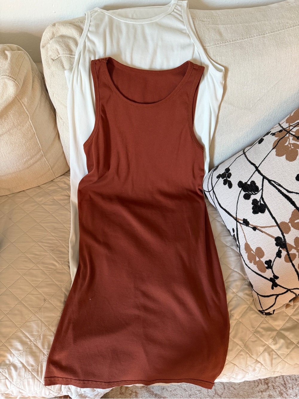 Sleeveless Rust & Ivory Tank Dress - Minimalist Everyday Dress